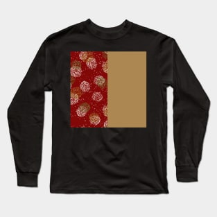 Gold Vertical Split Colorful Pinecone Pattern on Red Long Sleeve T-Shirt